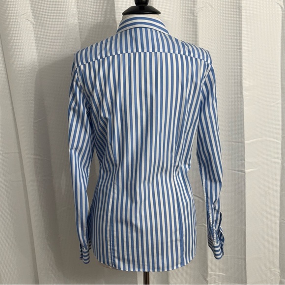 Lands End Women's Striped No Iron Cotton Button Front Blouse Blue/White Size 12T - Picture 6 of 6